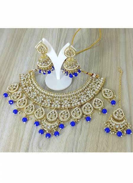 Style Roof New Wedding Necklace Earrings And Tika Bridal Jewellery Latest Collection 1109 BLUE